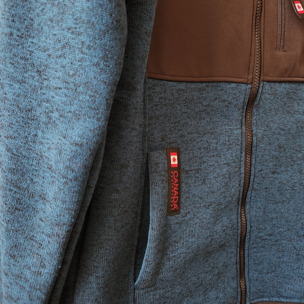 Canada Weather Gear Jacket Cozy Hooded Sweater Fleece Zip Up Blue Black Small - Picture 3 of 16